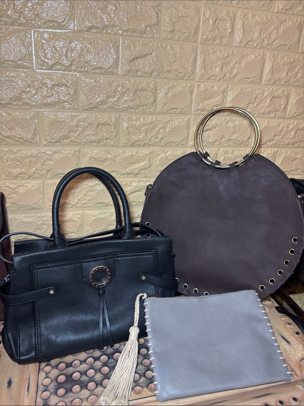 BCBGenerations Black Satchel Shoulder Bag Crossbody w Mud Pie Brown Tote, Pouch